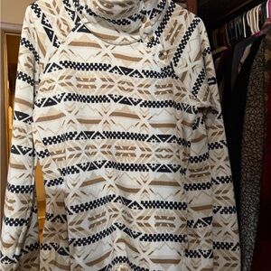 Columbia Cream and Black Geometric Turtleneck Sweater